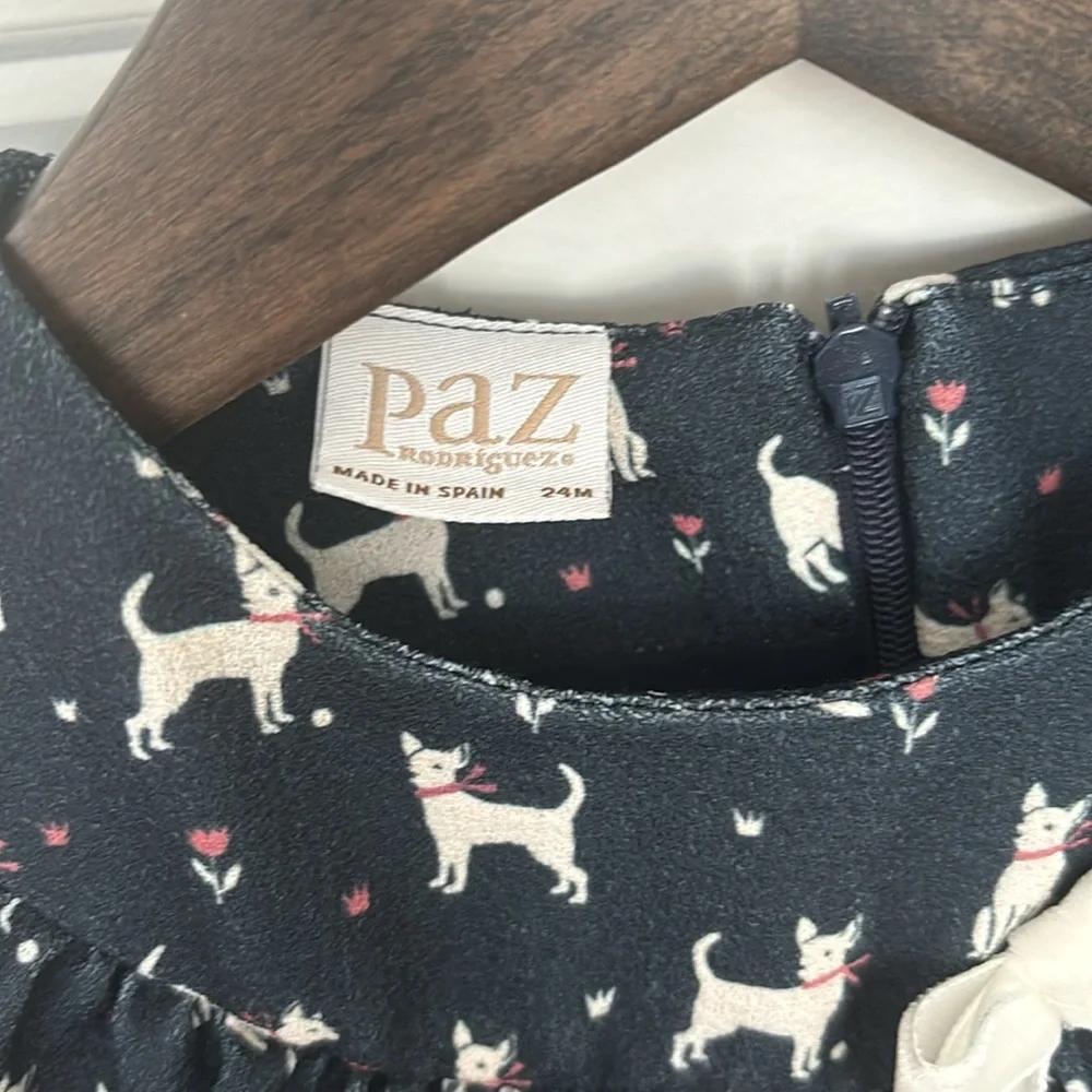 Paz Rodríguez Navy Blue Dog Print Long Sleeve Dress
